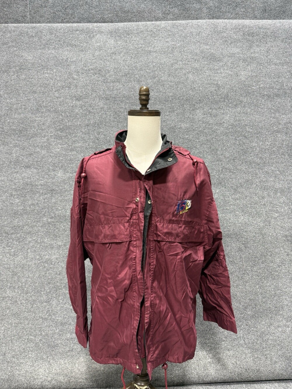 Vintage Spotlight i5 Jacket Menâs Medium Burgundy Windbreaker Full Zip Hood